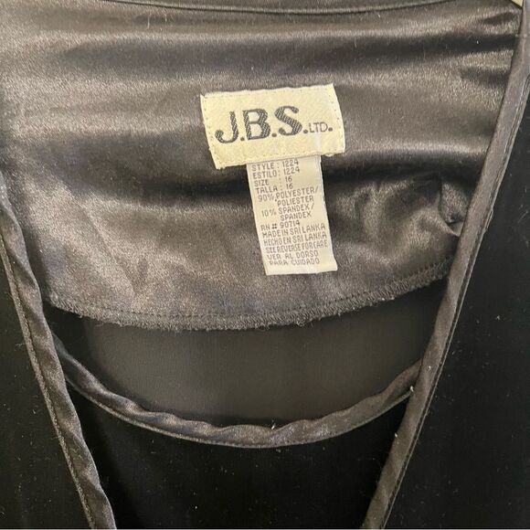 J.B.S. Vintage Black Velvet Open Long Sleeve Jacket Size 16 - Picture 3 of 4